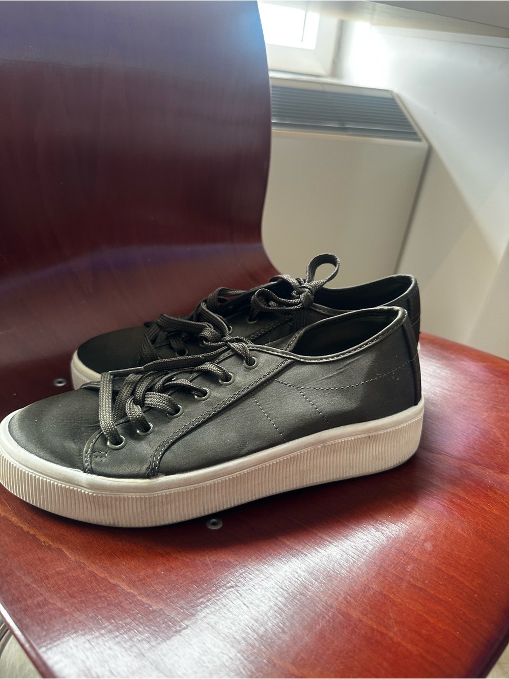 GEORGE Platform DARK CAMO GREEN Satin Lace Up Sneakers